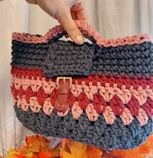 Borsa Birsetta Da Donna Ragazza 30x20x10 Cm All'uncinetto Pure Cotone Handmade  