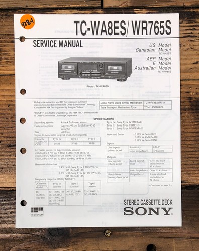 Sony wa8es wr765s - tc-wa8es, tc-wr765s