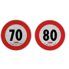 CONTRASSEGNO DISCO ADESIVO LIMITE DI VELOCITA 70-80 KM/H OMOLOGATO RIFLETTENTE