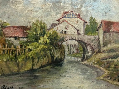 Dipinto olio villaggio - olio,