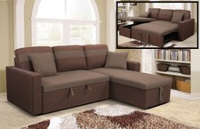 MEGA DIVANO LETTO MATRIMONIALE MARRONE ANGOLARE CONTENITORE LUCE LED SALOTTO ITA