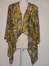 Tiana B. Top aperto donna trasparente manica a tromba 3/4 nero giallo fronda palma taglia S