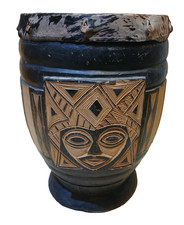 Djembe Bongo in legno intagliato 42 cm dipinto influenza africana tamburo alto fatto a mano
