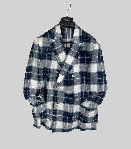 Giacca lino blu quadri - lino,