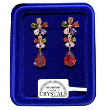 Orecchini Fiori Goccia M/C Donna pl. oro Giallo 18K con Cristalli Zirconi  S77