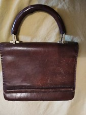 BORSA A MANO BORSETTA VINTAGE ANNI 50 IN VERA PELLE MARRONE  Cucita a mano