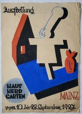 Quadro disegno acquerello manifesto casa fornello giardino Edvard Frank 1927