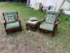 COPPIA DI POLTRONE CON STRUTTURA IN LEGNO, VINTAGE 1970/80