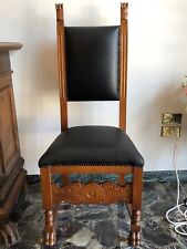 6 sedie in legno massello vintage modernariato1970 con rivestimento pelle nuovo