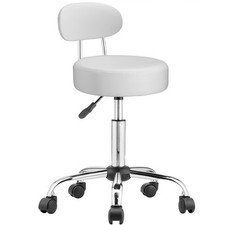 Sgabello Lavoro 5Ruote Girevole in Acciaio Schienale Alto Altezza Regol. Bianco