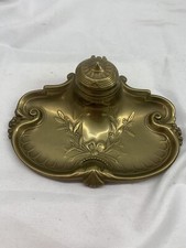 Antico Calamaio Liberty in Ottone con Contenitore in Ceramica