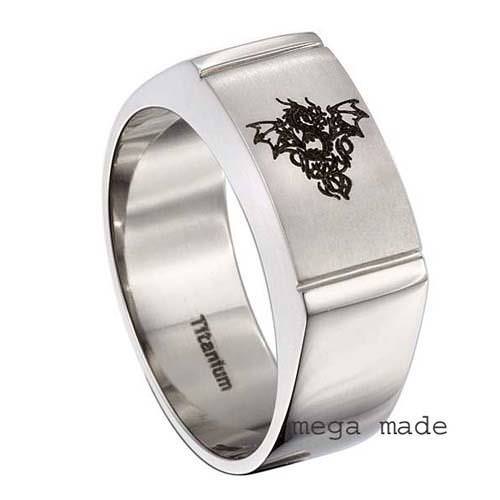 Anello titanio incisione drago - titanio,