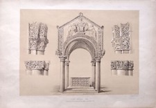 Stampa antica Baldacchino SANT'AMBROGIO MILANO Alieusetti Moore Litografia 1843