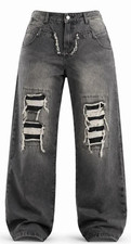 Jeans neri larghi 30W gamba