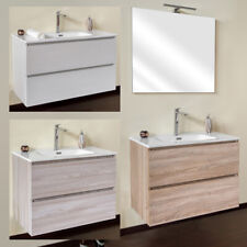MOBILE BAGNO SOSPESO CM 90 2 CASSETTI LAVABO CERAMICA SPECCHIO LUCE LED CLOÈ