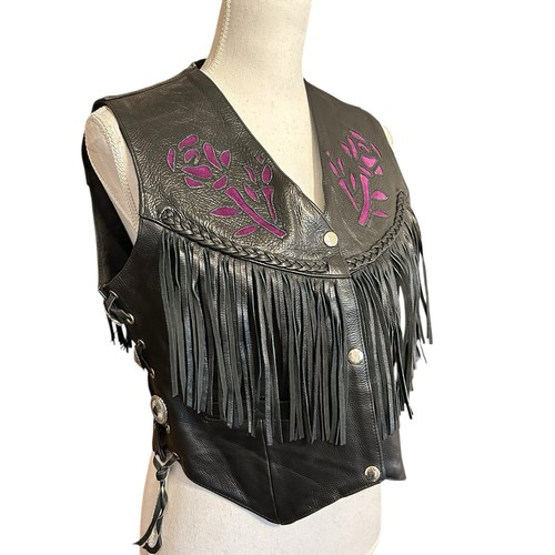 Gilet pelle frange nere