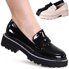Donna Vernice Scarpe Basse Plateau Glitter Pantofola Chunky Loafer da Infilare
