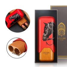 Red leather wood cigar tube - leather,