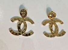 Chanel CC logo button style drop earrings