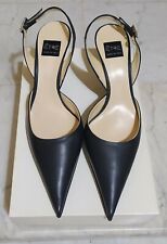 Scarpe Slingback ETRE Tg. 38 Pelle Blu Notte - Suola Cuoio -MADE IN ITALY- NUOVO