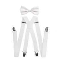 BRETELLE + PAPILLON UOMO DONNA ADULTO REGOLABILI CRAVATTINO RASO BIANCO