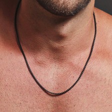 Collana in acciaio inox nero da uomo catenina catena cubana lunga 55 cm fine