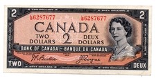 CANADA - RARA BANCONOTA DA 2 DOLLARI DEL 1954