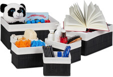 Cestini Portaoggetti in Set Da 6, Fodera in Tessuto, in Bambù, Contenitore Bagno