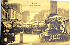 1909 VERONA mercato PIAZZA DELLE ERBE antica cartolina animata costumi viaggiata