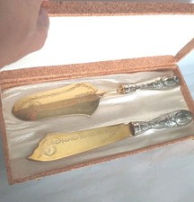 Set Torta Dolce  Posate 2 Pezzi Argentate 800 Paletta, Coltello, Nuovo, Vintage 