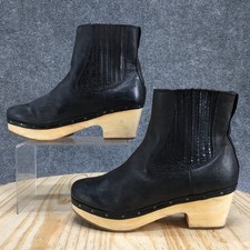 Frye Boots Womens 6.5 Black Odessa Chelsea Booties Leather Wooden Heels Pull On