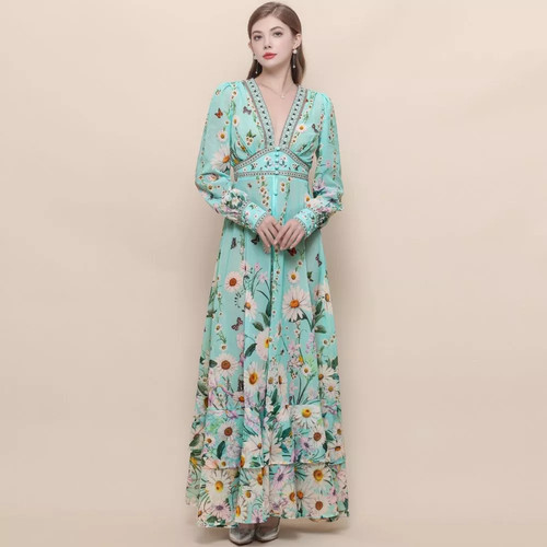 Vestito lungo floreale verde - lungo,