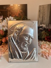 Icona Argento Padre Pio Cornice Cornice O Da Tavolo Cod.926P.Pio Rett. 12x17 Cm