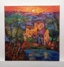 Paesaggio Quadro Dipinto ad Olio su tela Cm30x30