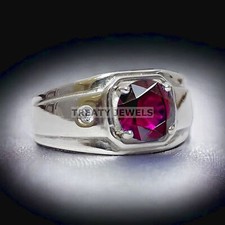 Anello da uomo in argento sterling 925 con pietra preziosa taglio tondo rubino #A58