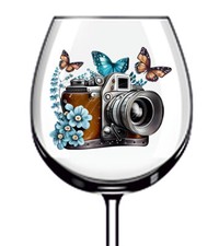 12x decalcomanie adesivo vintage fotocamera floreale bicchiere di vino bottiglia vinile w466
