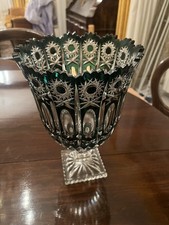 Vaso Pregiato In Cristallo di Boemia scamiato verde smeraldo – Anni 50 / 60