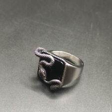 ANELLO ACCIAIO INOX PIETRA NERA SERPENTE TG 11 DI 20,6