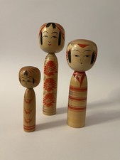 Set of 3 Traditional Kokeshi Doll - Satō Keimei, Takao Satoko, Shin Miko - Japan