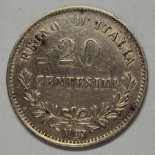 20 CENTESIMI VALORE VITTORIO EMANUELE II RE D'ITALIA 1863 M SPL SIGILLATA