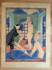 George Barbier - L'Eau 1917-1920 Art Decò quadro acquerello su carta firmato.