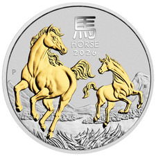2026 Australia Lunar Year of the Horse GILDED 1oz Silver $1 Coin w/OGP/BOX Gilt