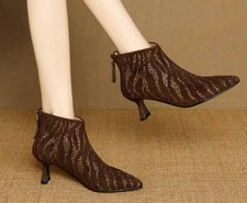 Stivaletti donna sexy a punta cerniera strass stiletto scamosciati scarpe chic