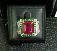 Riscaldato Rubino & Onice Gemma Con 14K Placcato Oro Bianco Anello Argento per