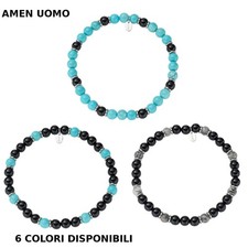 Bracciale Uomo Amen Elastico Acciaio con Pietre Naturali Agata 6mm Vari Colori