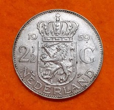 OLANDA NEDERLAND HOLLAND 2 1/2 GULDEN 1959 JULIANA ARGENTO SPL+