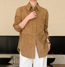 Giacca camicia pelle marrone marrone chiaro donna pura scamosciata lunga morbida vestibilità rilassata XS-2XL-275