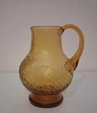Rarissima Caraffa Brocca In Vetro Ambrato Con Disegno Smerigliato Retro Vintage