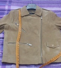 Giubbotto Chiodo in vera pelle scamosciata colore Beige Mango Taglia S 