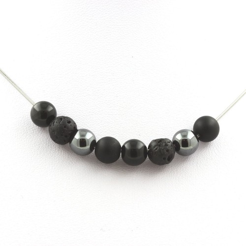 Collana perle ematite lava - ematite, +